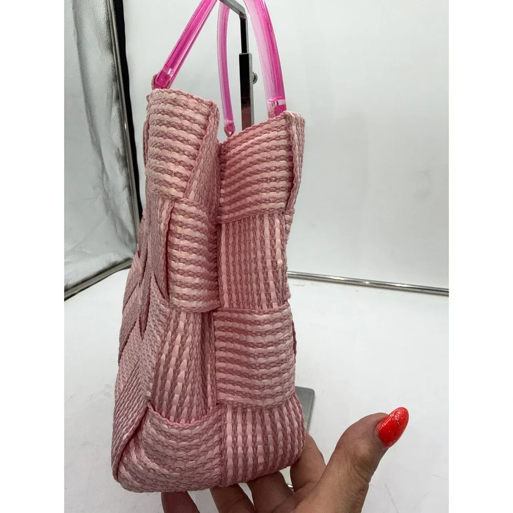 M. & G. Bertini Pink Woven Straw Handbag Made in Italy Acrylic Handles